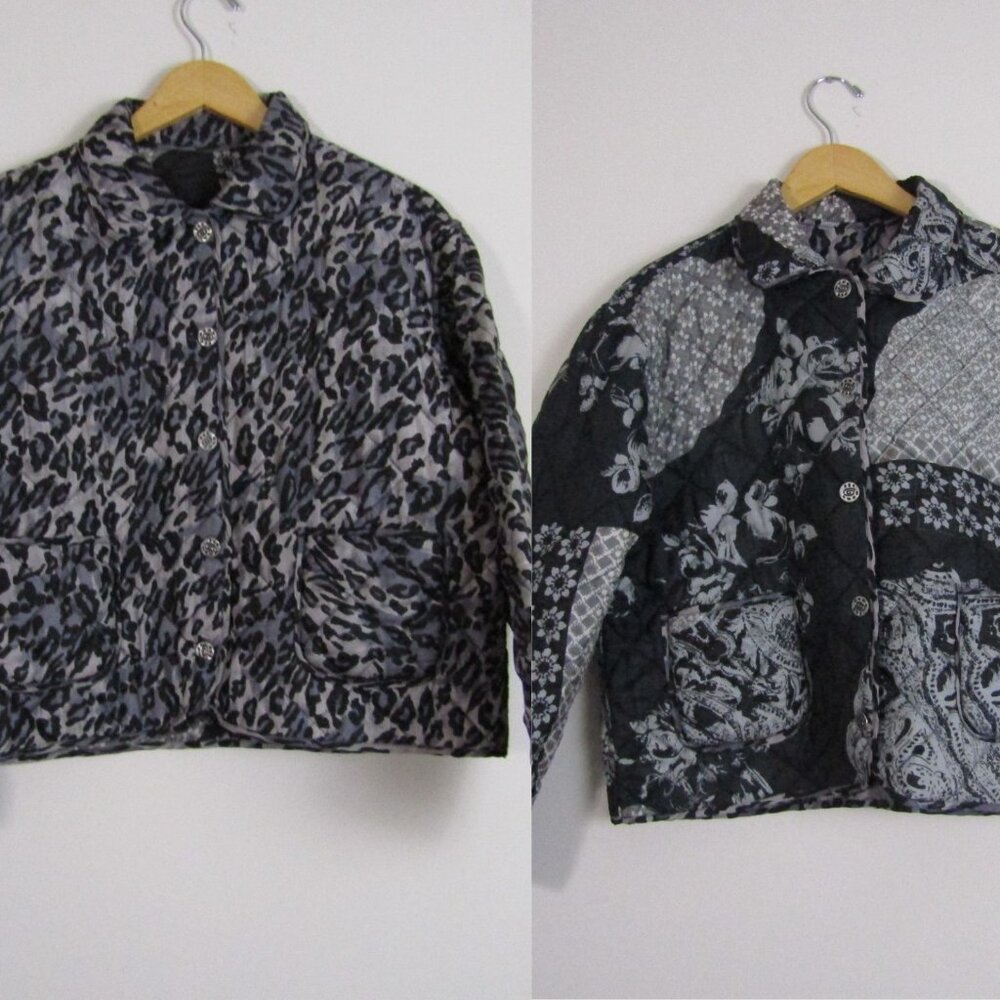 Uniform John Paul Richard Jacket Small Black Grey Silk Reversible Patchwork Boho